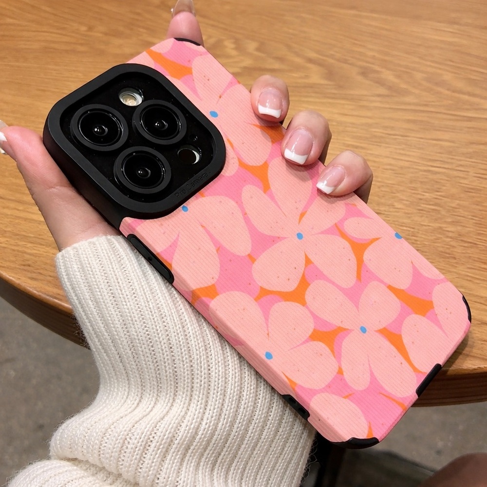 iPhone Phone Case Vertical Grain Pink Floral Pattern PU LeatherTexture Barbie